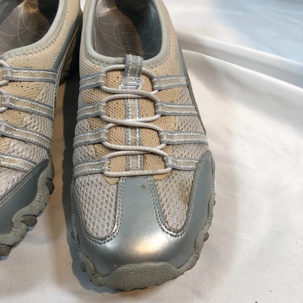 Skechers Bikers Step-Up SN21213 Slip On Leather Silver Shoes Womens US 8 EU 39‎